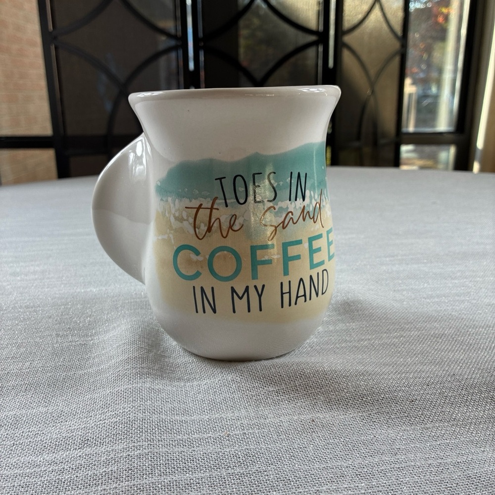 This Toes in the Sand Coffee in my hand 16 oz Stoneware Hand Warmer Pocket Mug